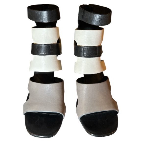 Donald Pliner Paula Strappy High Heel Sandals - Black, White & Gray - Picture 2 of 8